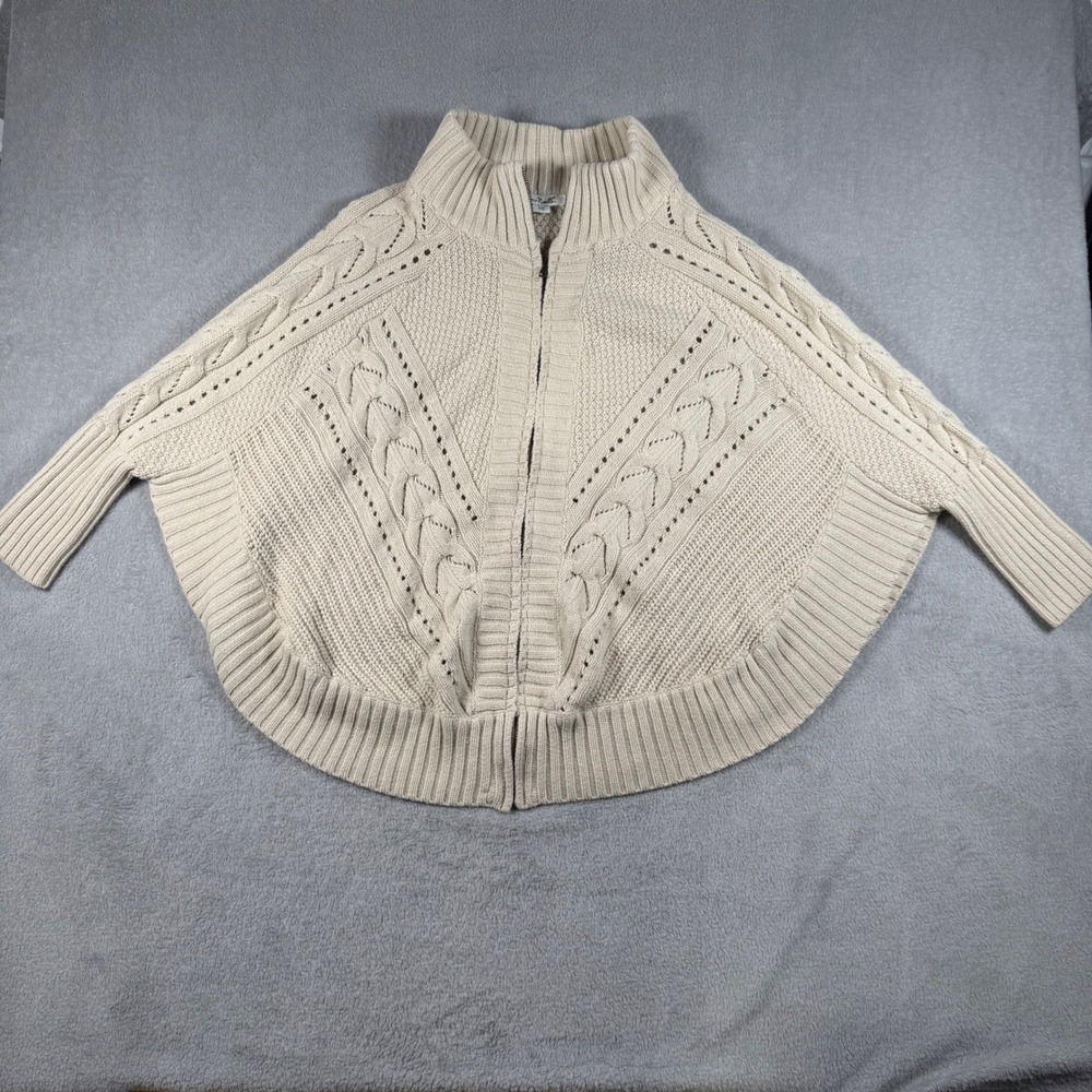Simply Noelle Cream Cable Knit Zip-Up Poncho Cardigan size S/M 8-10